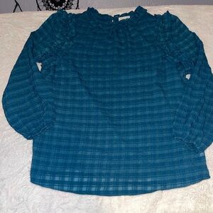 ChicSoul Women’s Plus Size 2X Teal Textured Long Sleeve Blouse Top